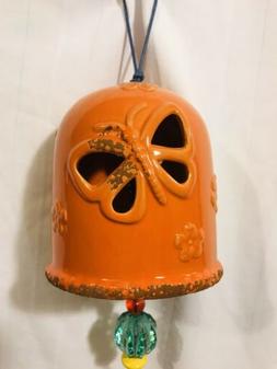Orange Butterfly Flower Wind Chime Bell Ceramic Beaded Wire 