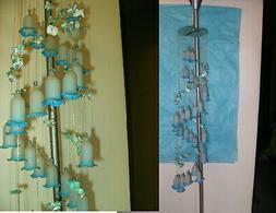 GLASS BLUE BELL HANGER Wind Chime Mobile Suncatcher  NEW 34"