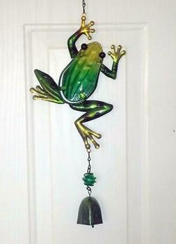 Green Frog Bell Wind Chime Metal Stained Glass Suncatcher La