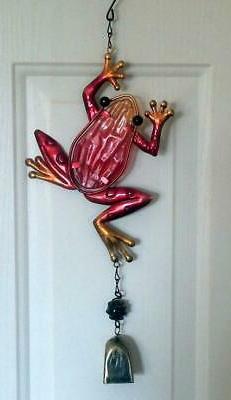 Frog Bell Wind Chime Metal Stained Glass Suncatcher Lawn Yar