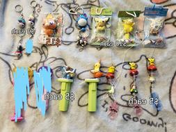 Pokemon keychain, bell charm, roller stamp, super rod, butto