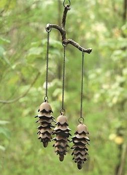 Three Iron Pinecones Hang from a Branch Triple Pinecone Wind