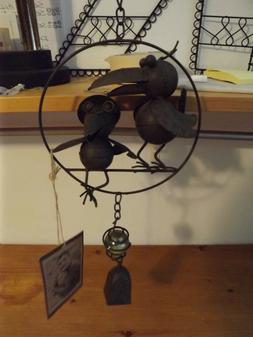 Wind Chime two Happy Dogs on a swing with bell yard garden a