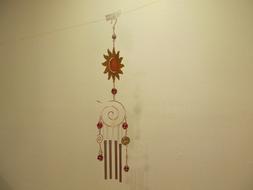 Yellow Metal Sun and Glass Balls Wrapped in Wire with Metal 